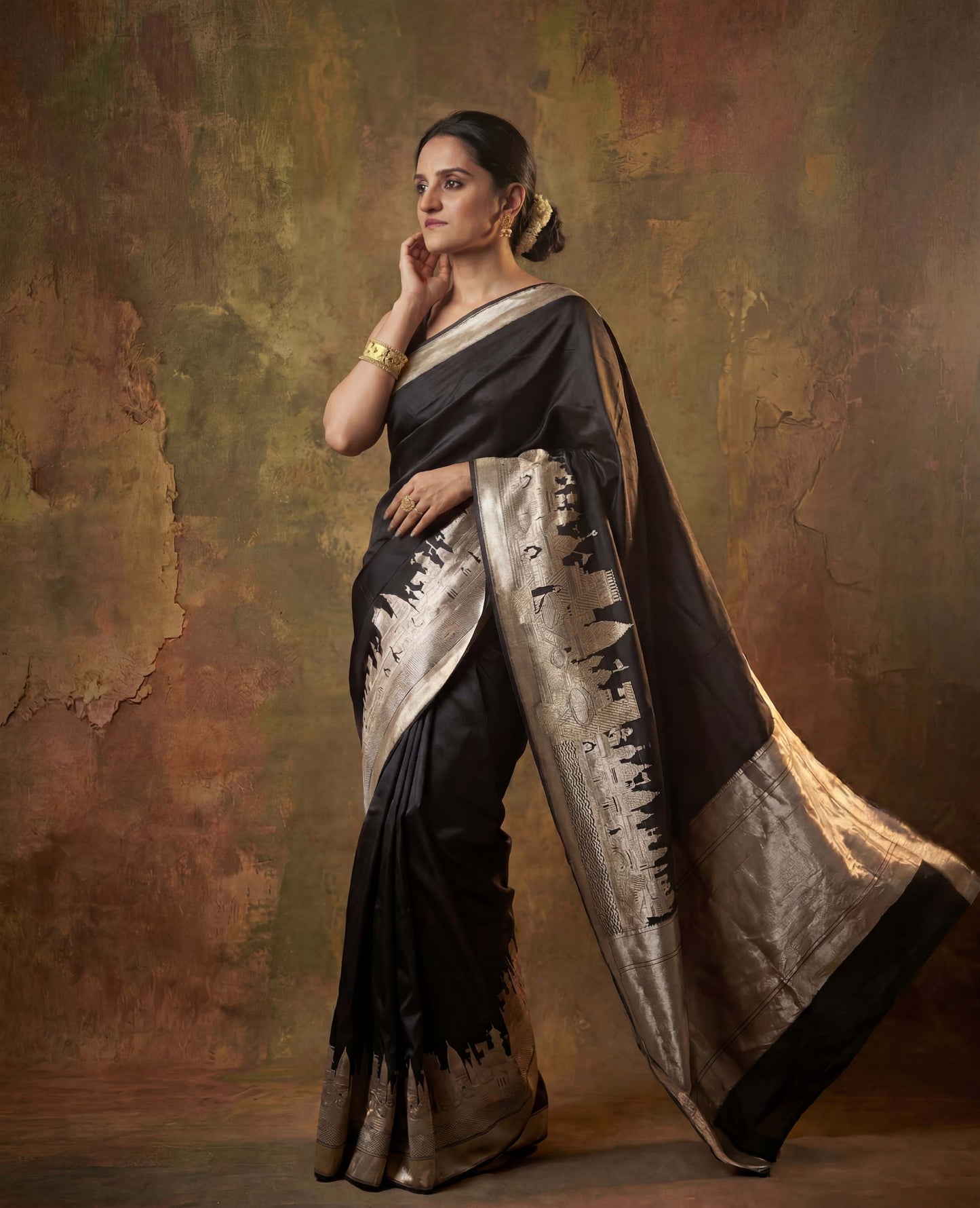 “Nisha” Black Pure Katan Silk Banarasi Handloom Saree