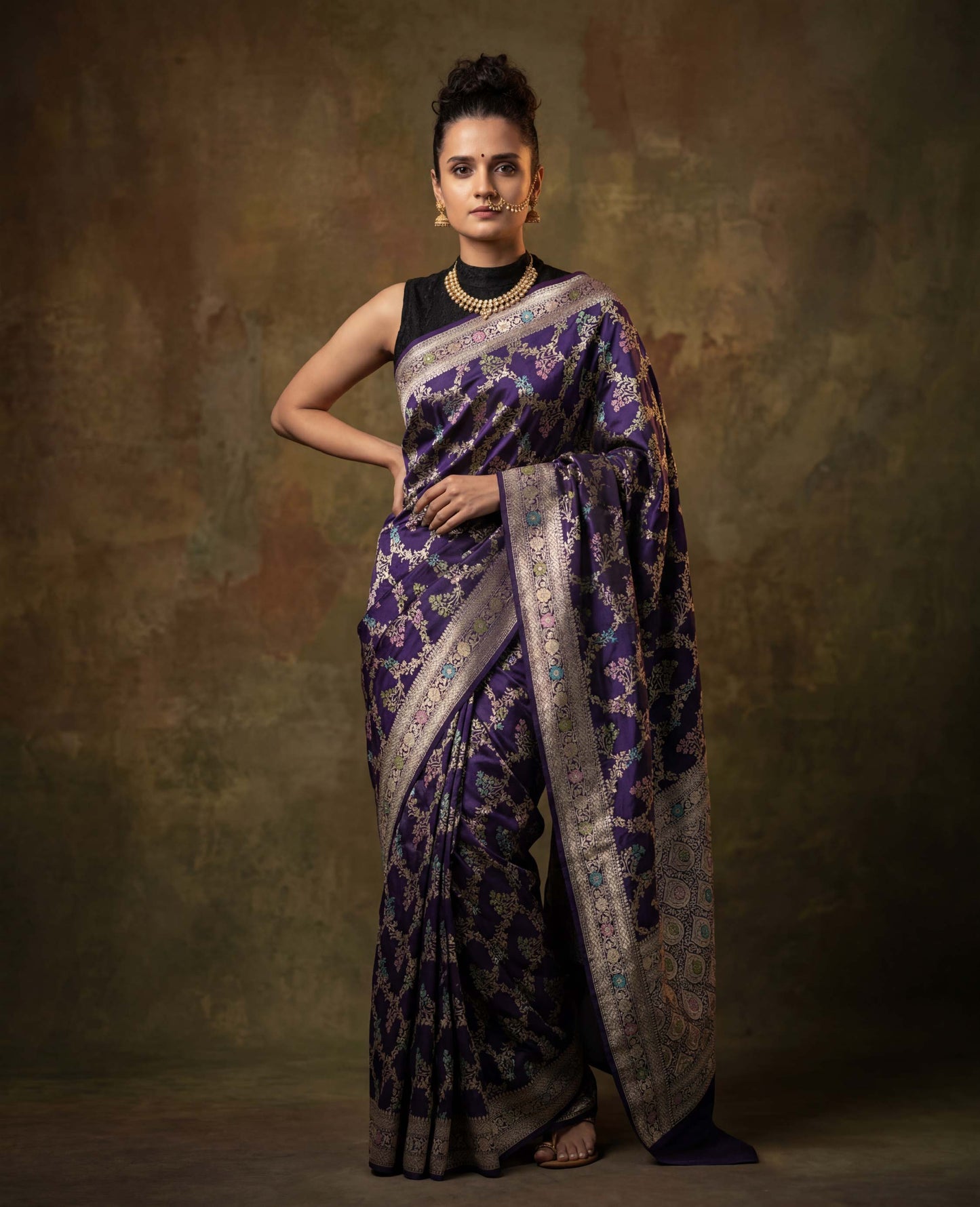 “Rangrez” Purple Meenakari Pure Katan Silk Banarasi Handloom Saree
