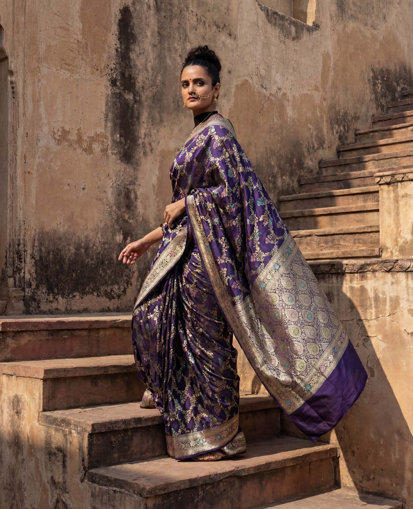 “Rangrez” Purple Meenakari Pure Katan Silk Banarasi Handloom Saree