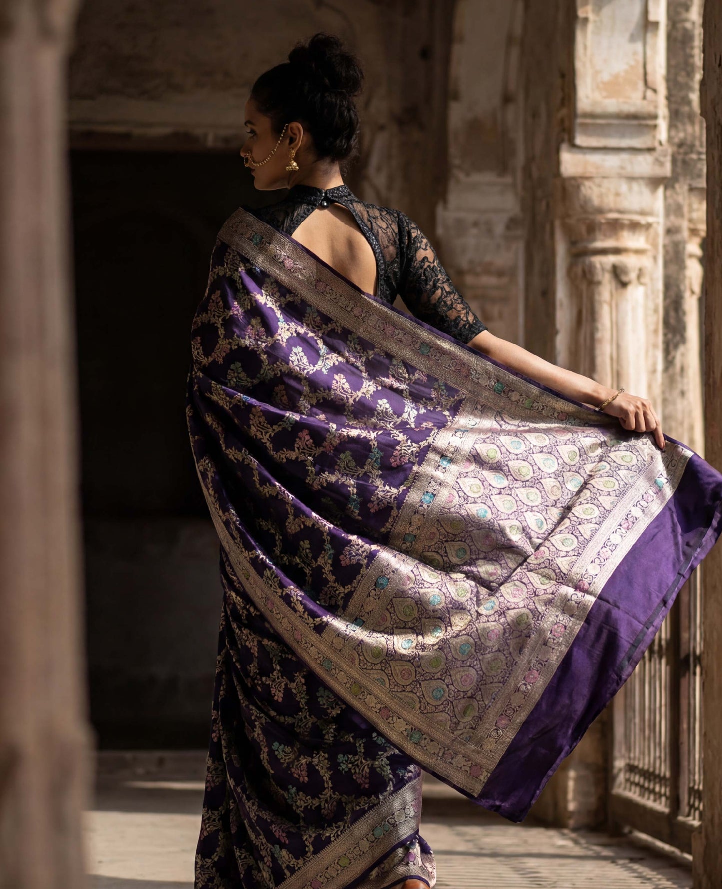 “Rangrez” Purple Meenakari Pure Katan Silk Banarasi Handloom Saree