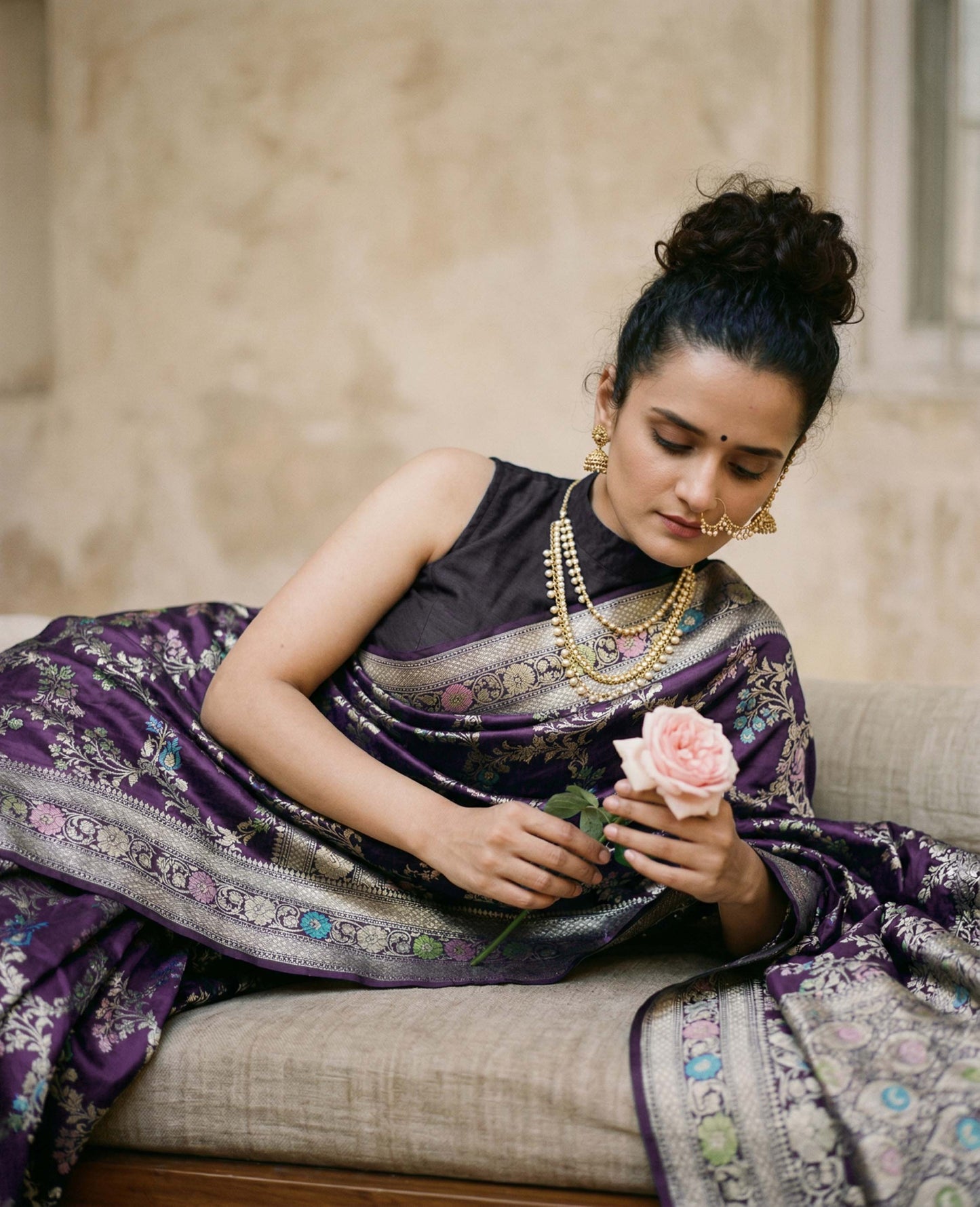 “Rangrez” Purple Meenakari Pure Katan Silk Banarasi Handloom Saree