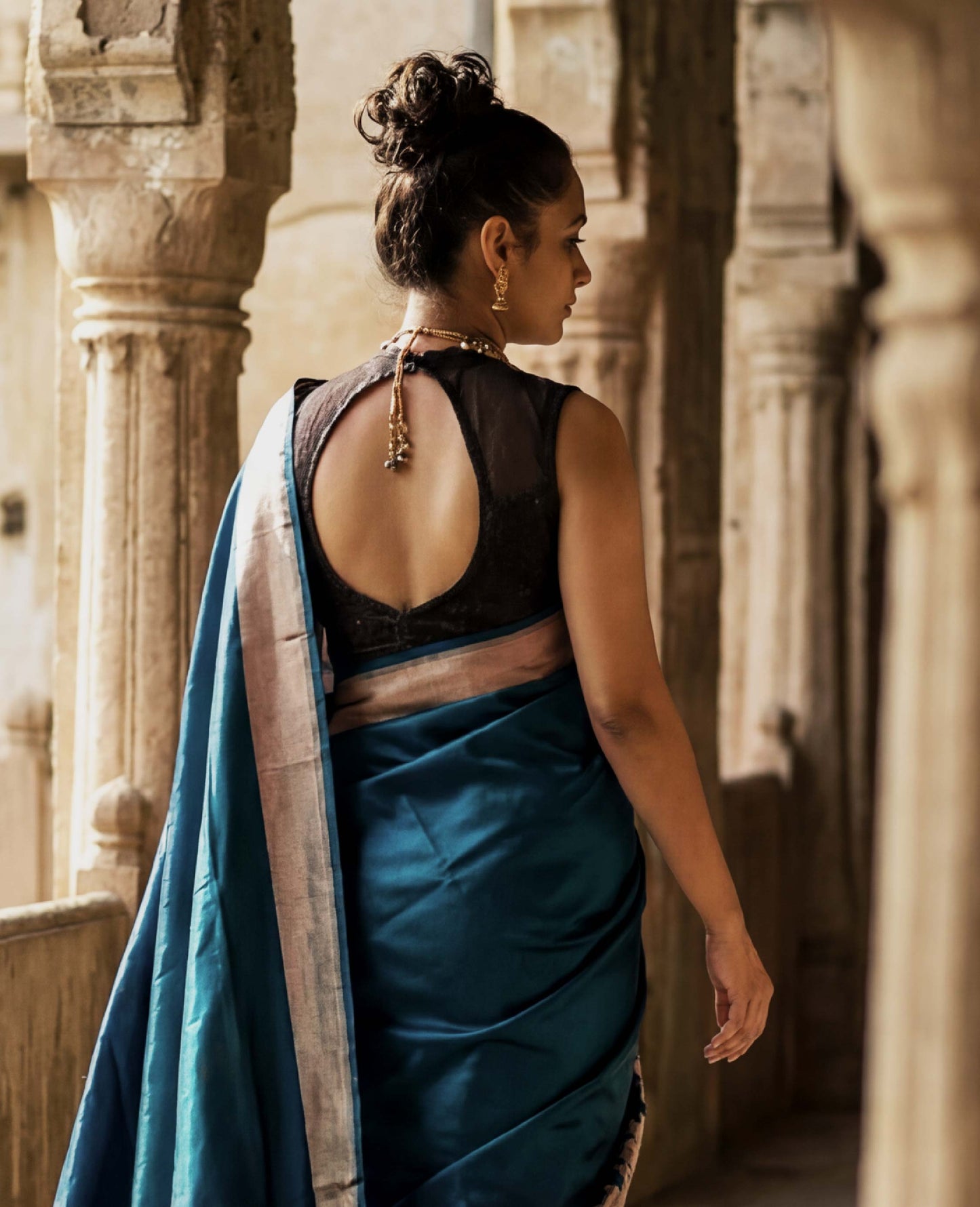 “Reva” Blue–Black Pure Katan Silk Banarasi Handloom Saree