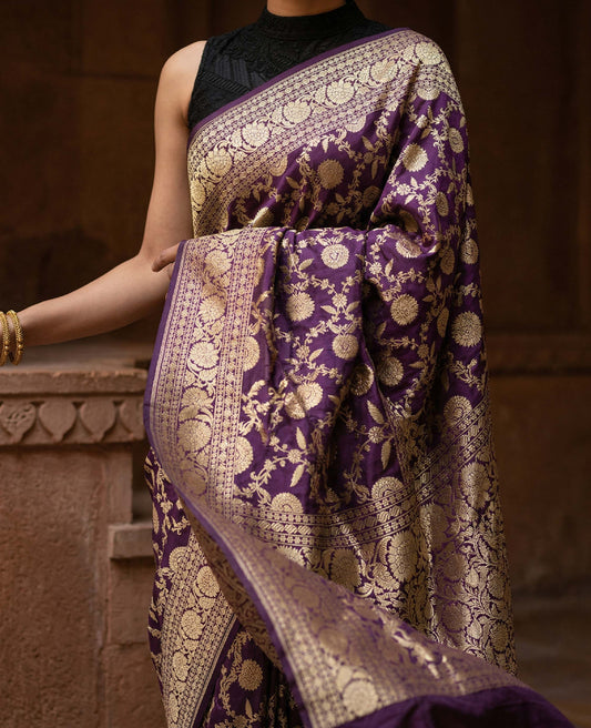 “Rivaayat” Purple Pure Katan Silk Banarasi Handloom Saree