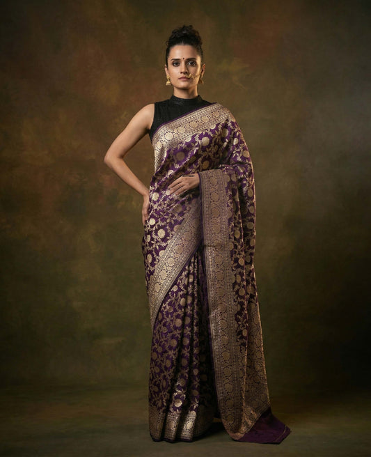 “Rivaayat” Purple Pure Katan Silk Banarasi Handloom Saree