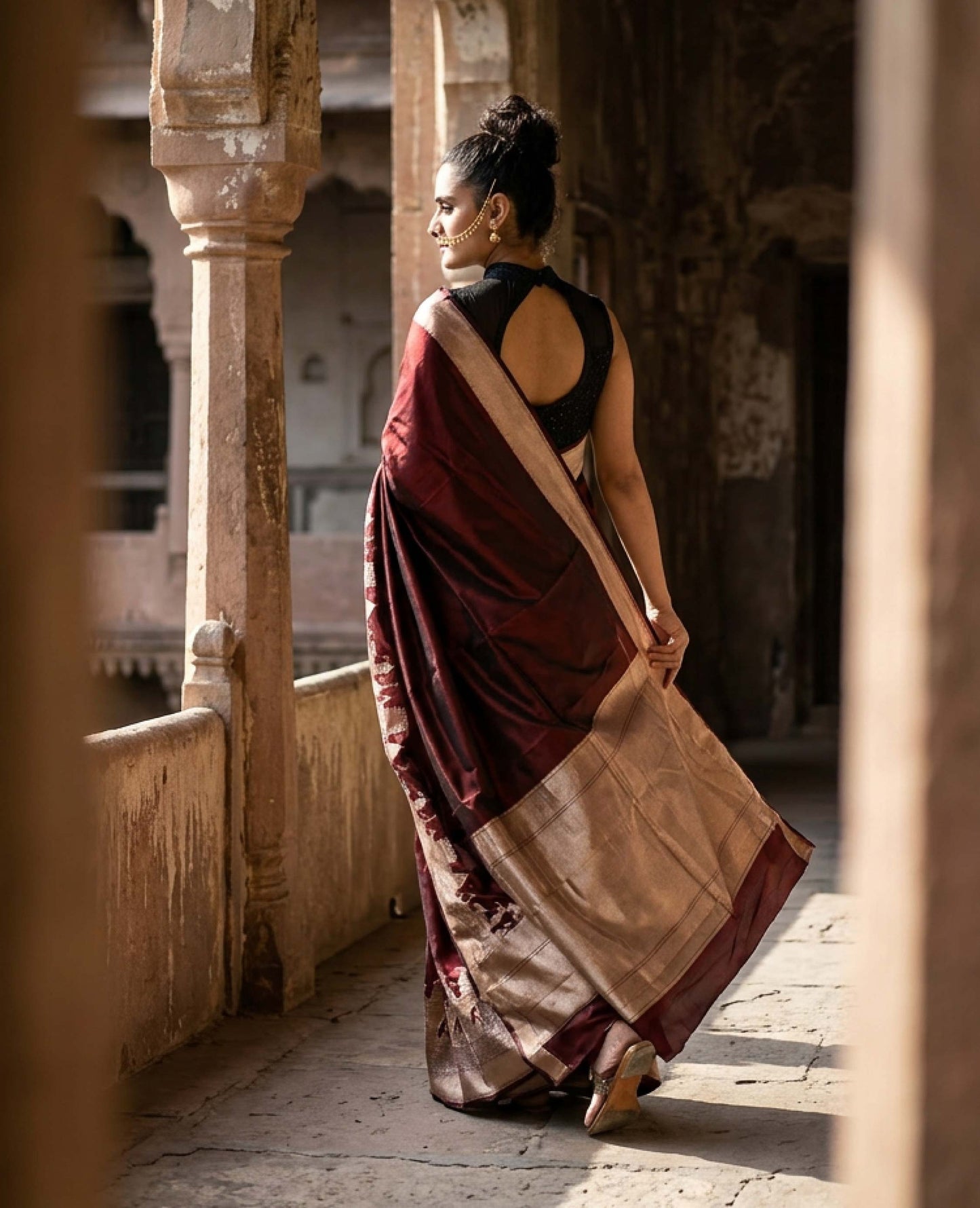 “Roli” Maroon Pure Katan Silk Banarasi Handloom Saree