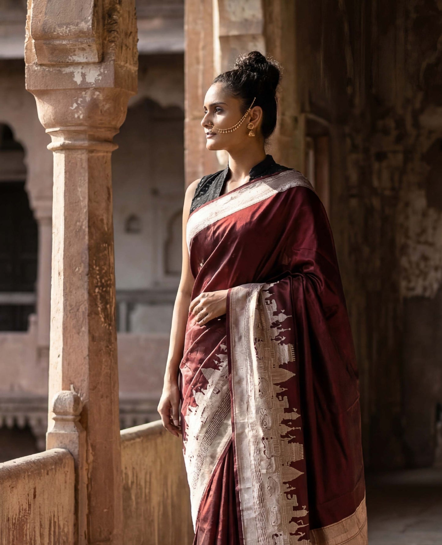 “Roli” Maroon Pure Katan Silk Banarasi Handloom Saree