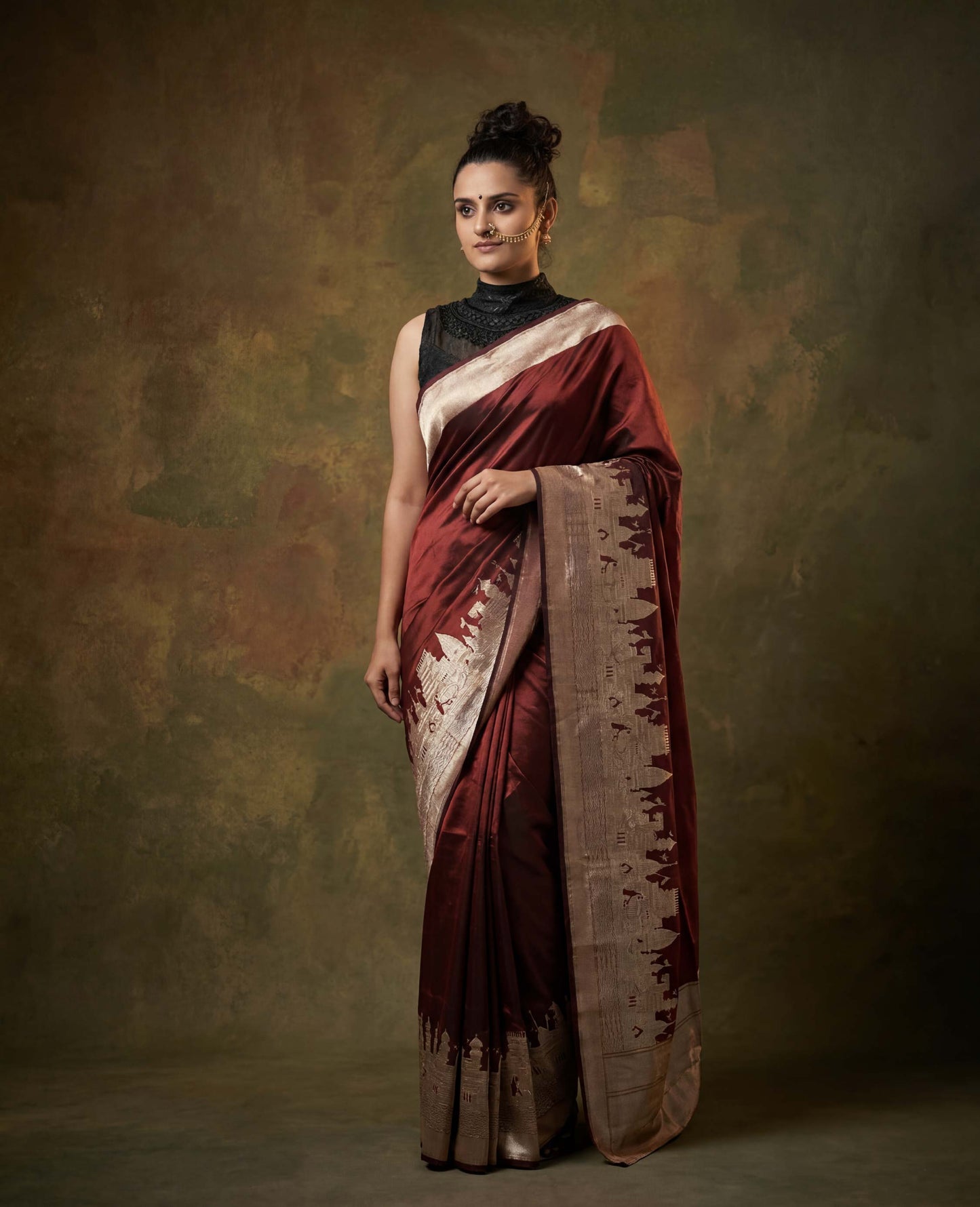 “Roli” Maroon Pure Katan Silk Banarasi Handloom Saree