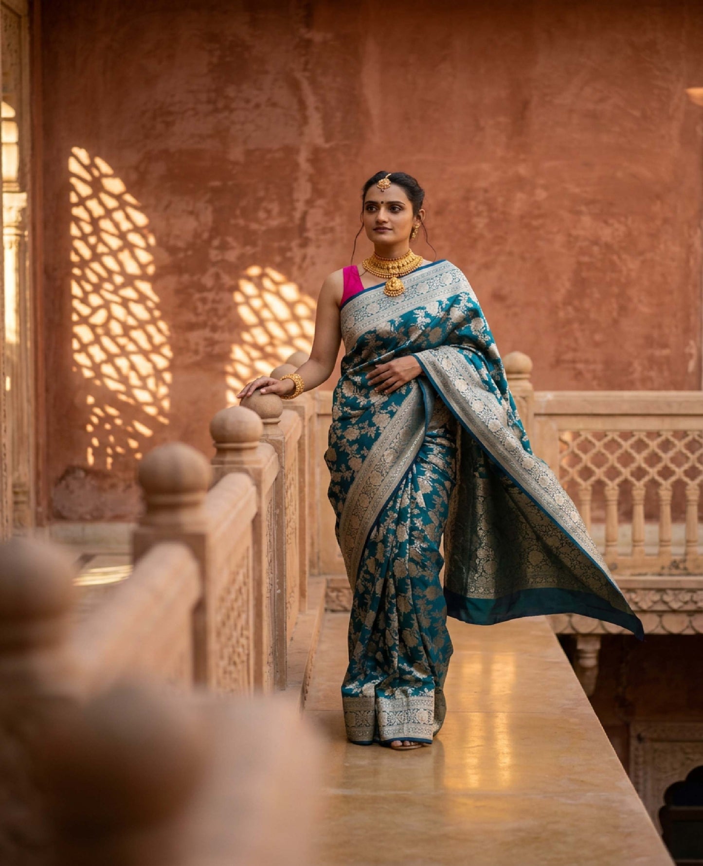 “Rooh” Blue–Green Pure Katan Silk Banarasi Handloom Saree