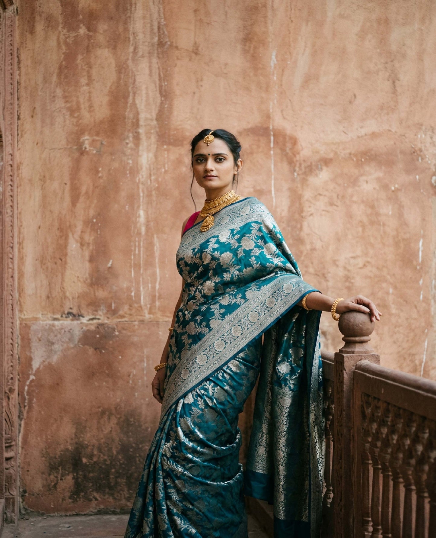“Rooh” Blue–Green Pure Katan Silk Banarasi Handloom Saree