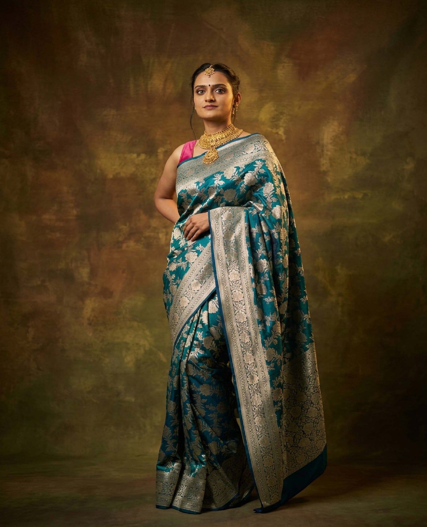 “Rooh” Blue–Green Pure Katan Silk Banarasi Handloom Saree