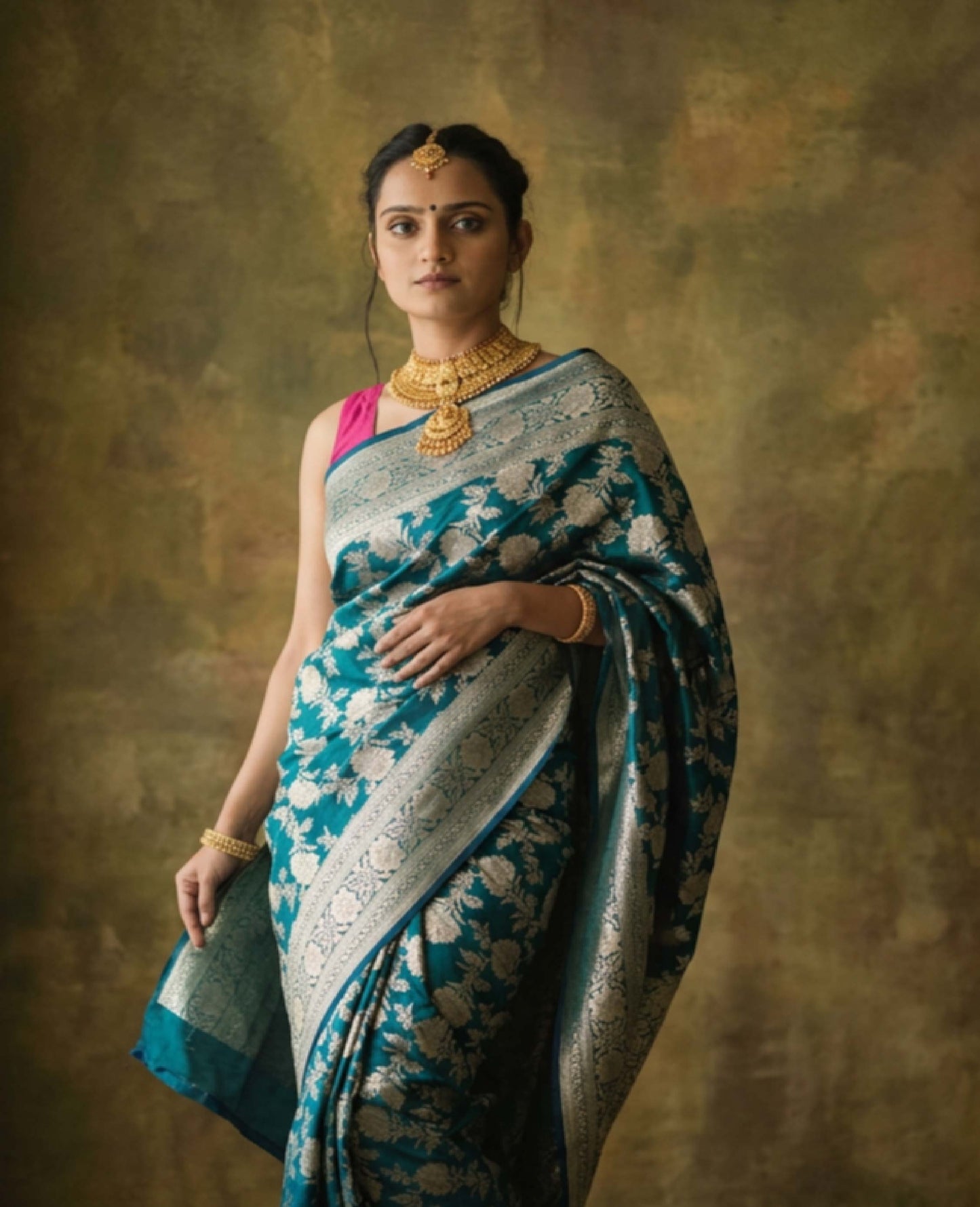 “Rooh” Blue–Green Pure Katan Silk Banarasi Handloom Saree