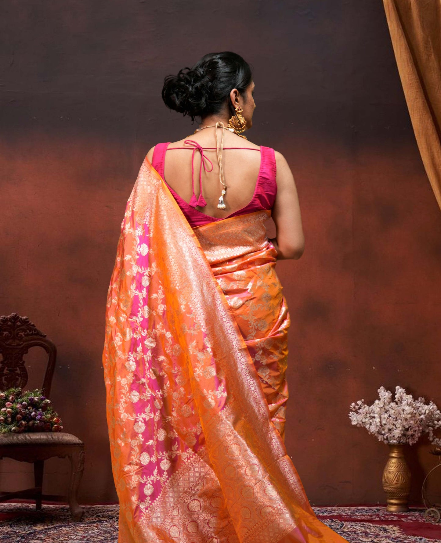 “Seher” Magenta–Yellow Pure Katan Silk Banarasi Handloom Saree
