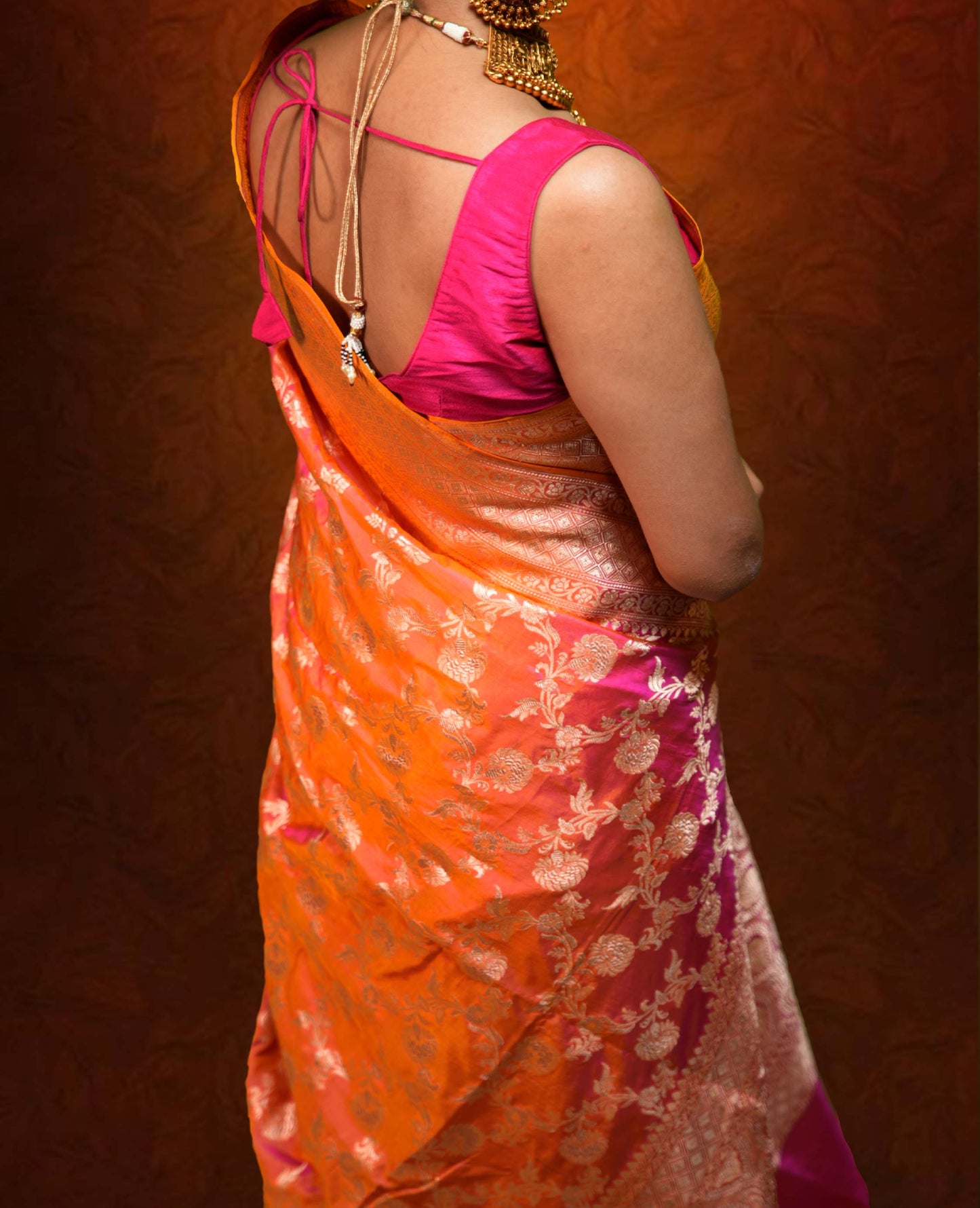 “Seher” Magenta–Yellow Pure Katan Silk Banarasi Handloom Saree