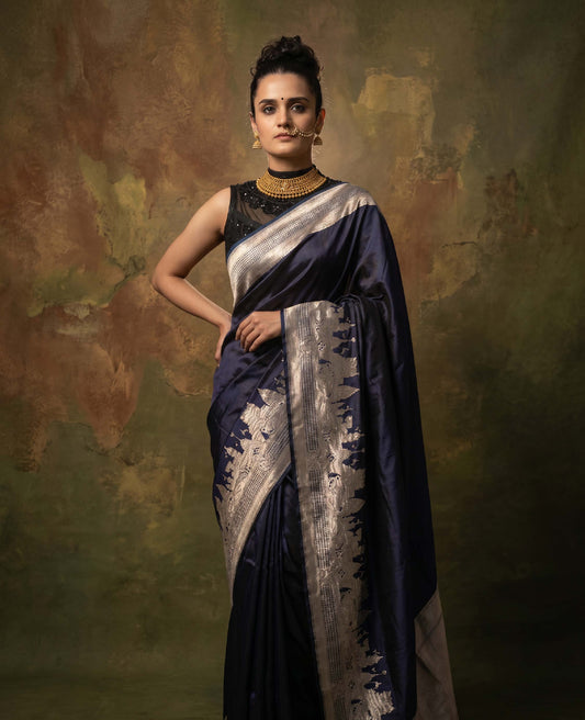 “Tat” Blue Pure Katan Silk Banarasi Handloom Saree