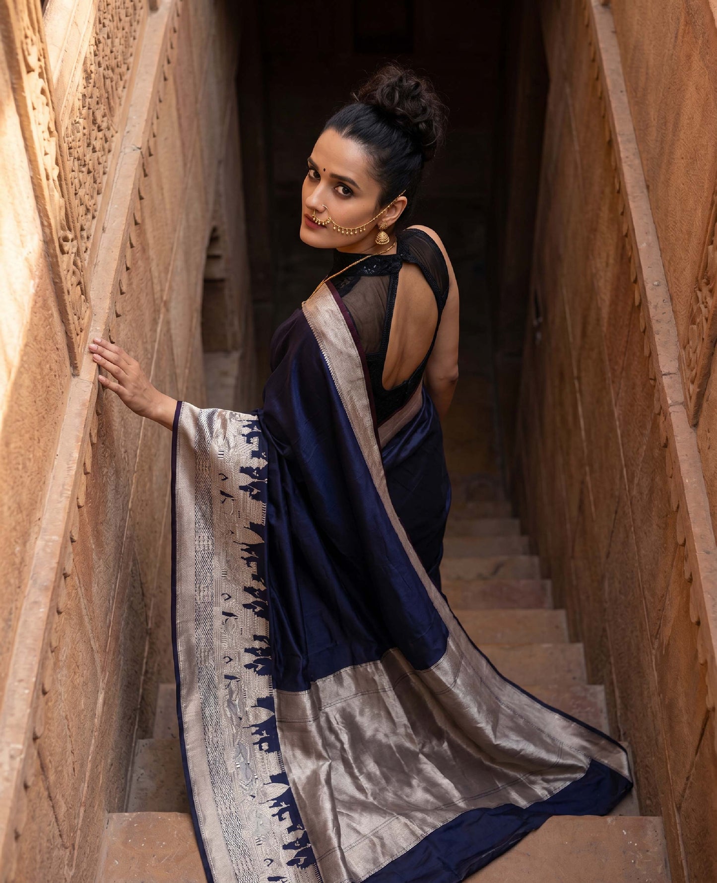 “Tat” Blue Pure Katan Silk Banarasi Handloom Saree