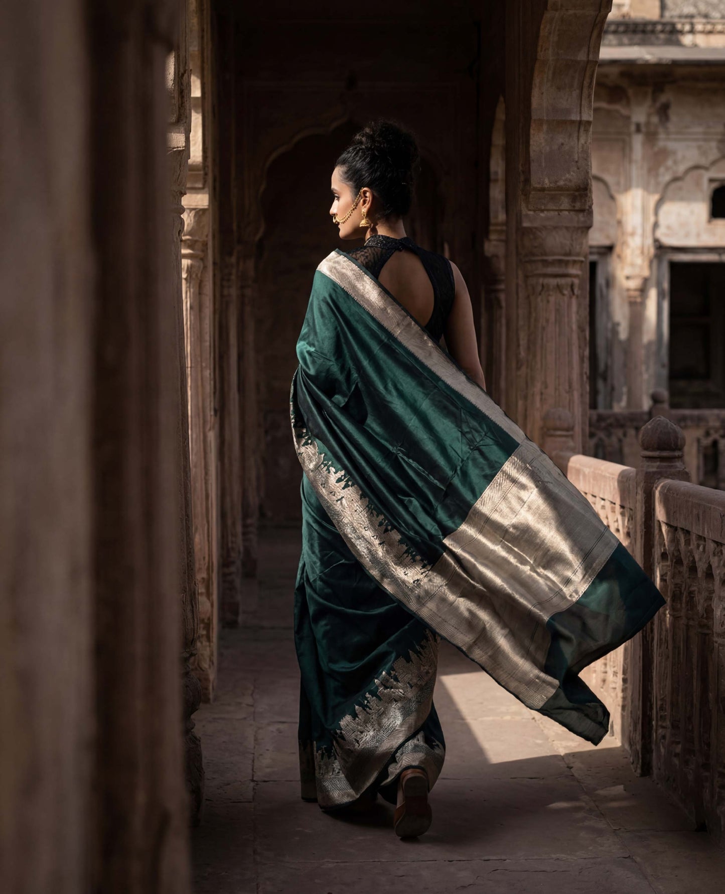 “Vanya” Green Pure Katan Silk Banarasi Handloom Saree
