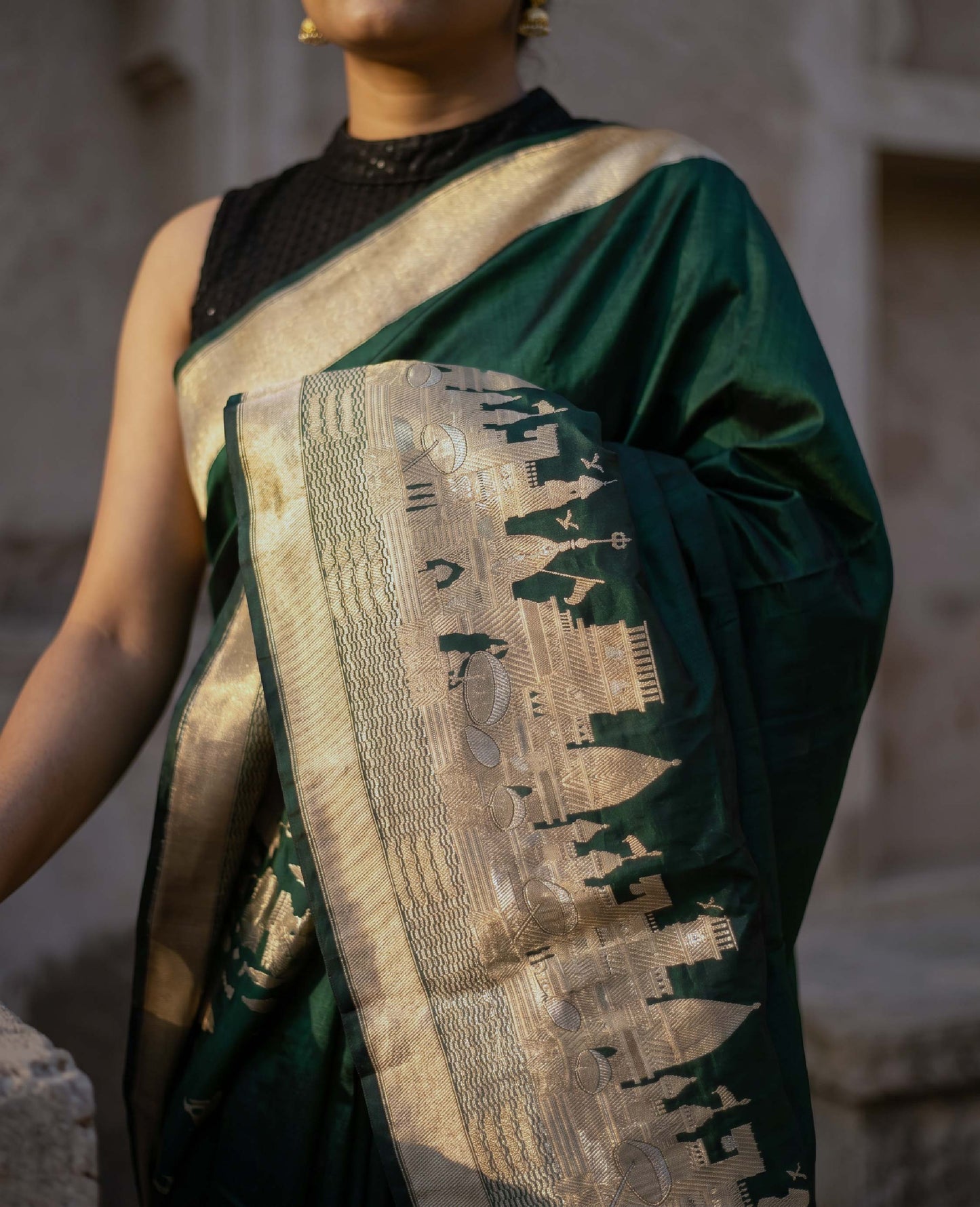 “Vanya” Green Pure Katan Silk Banarasi Handloom Saree