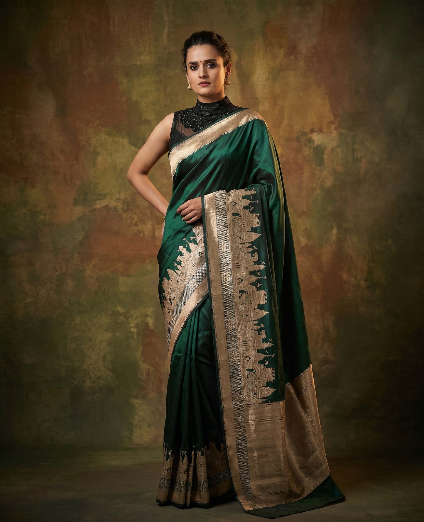 “Vanya” Green Pure Katan Silk Banarasi Handloom Saree