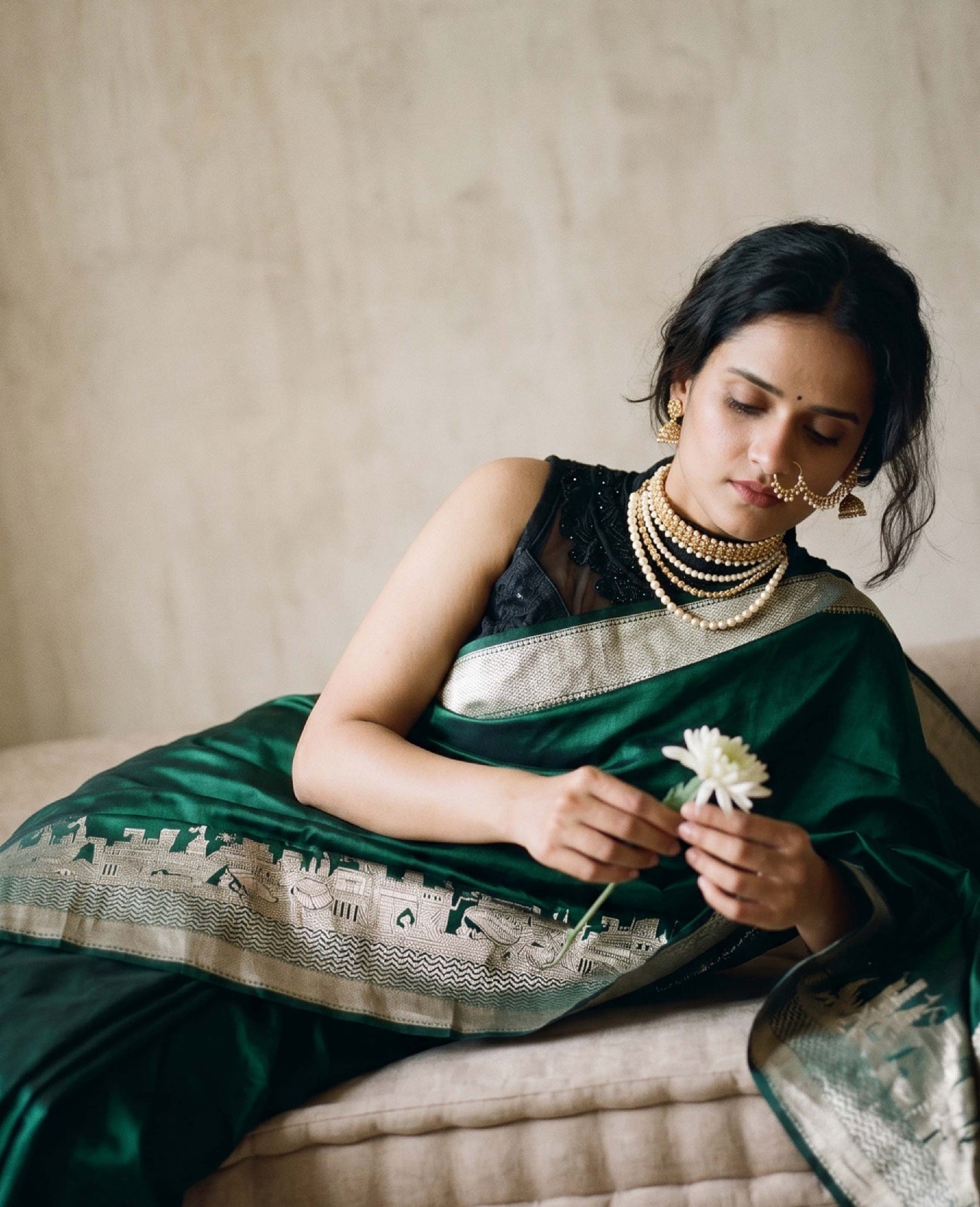“Vanya” Green Pure Katan Silk Banarasi Handloom Saree