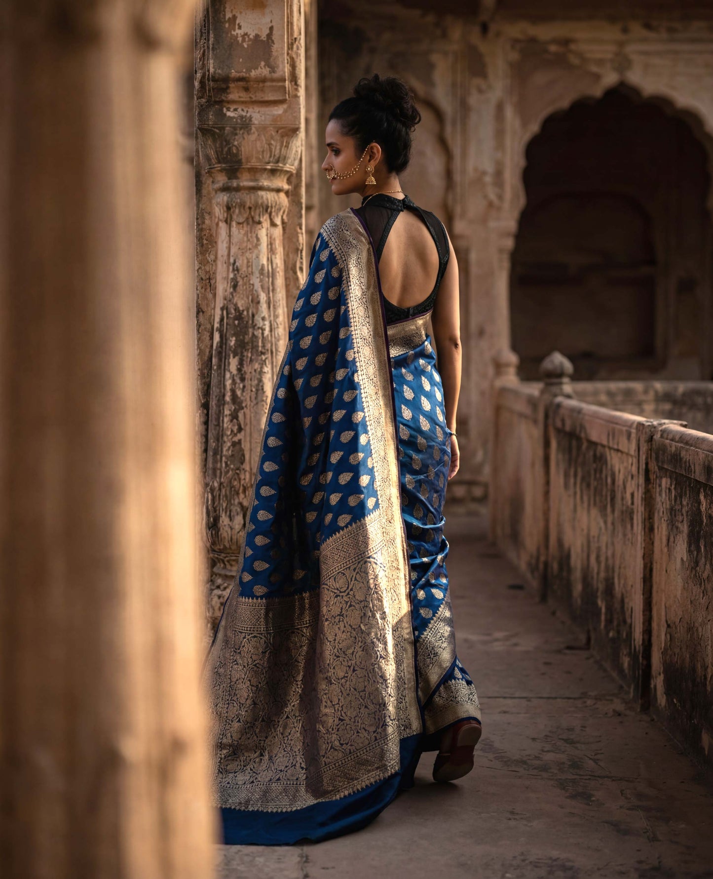 “Vibha” Blue lightweight Soft Drape Katan Silk Banarasi Handloom Saree