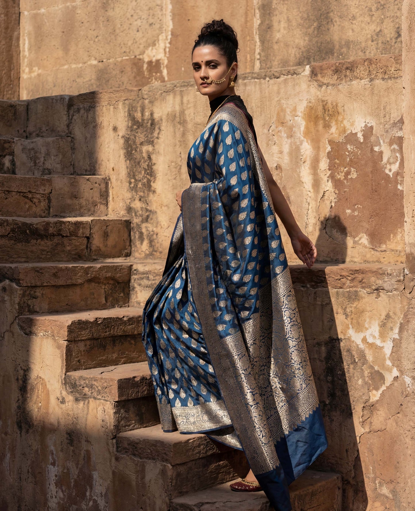 “Vibha” Blue lightweight Soft Drape Katan Silk Banarasi Handloom Saree
