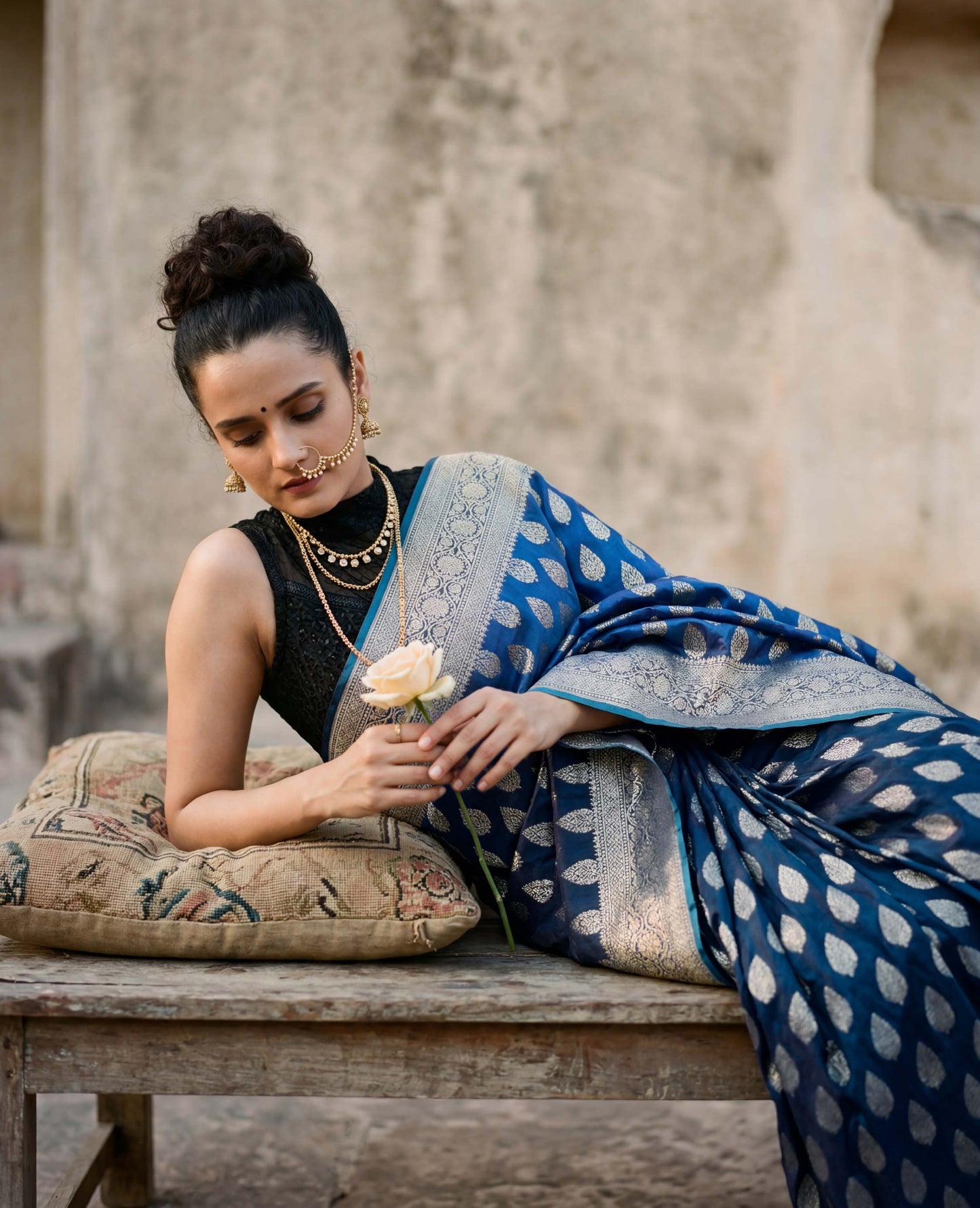 “Vibha” Blue lightweight Soft Drape Katan Silk Banarasi Handloom Saree