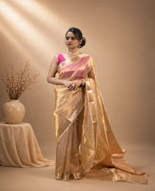 “Aavya” Gold Pure Tissue Banarasi Handloom Saree