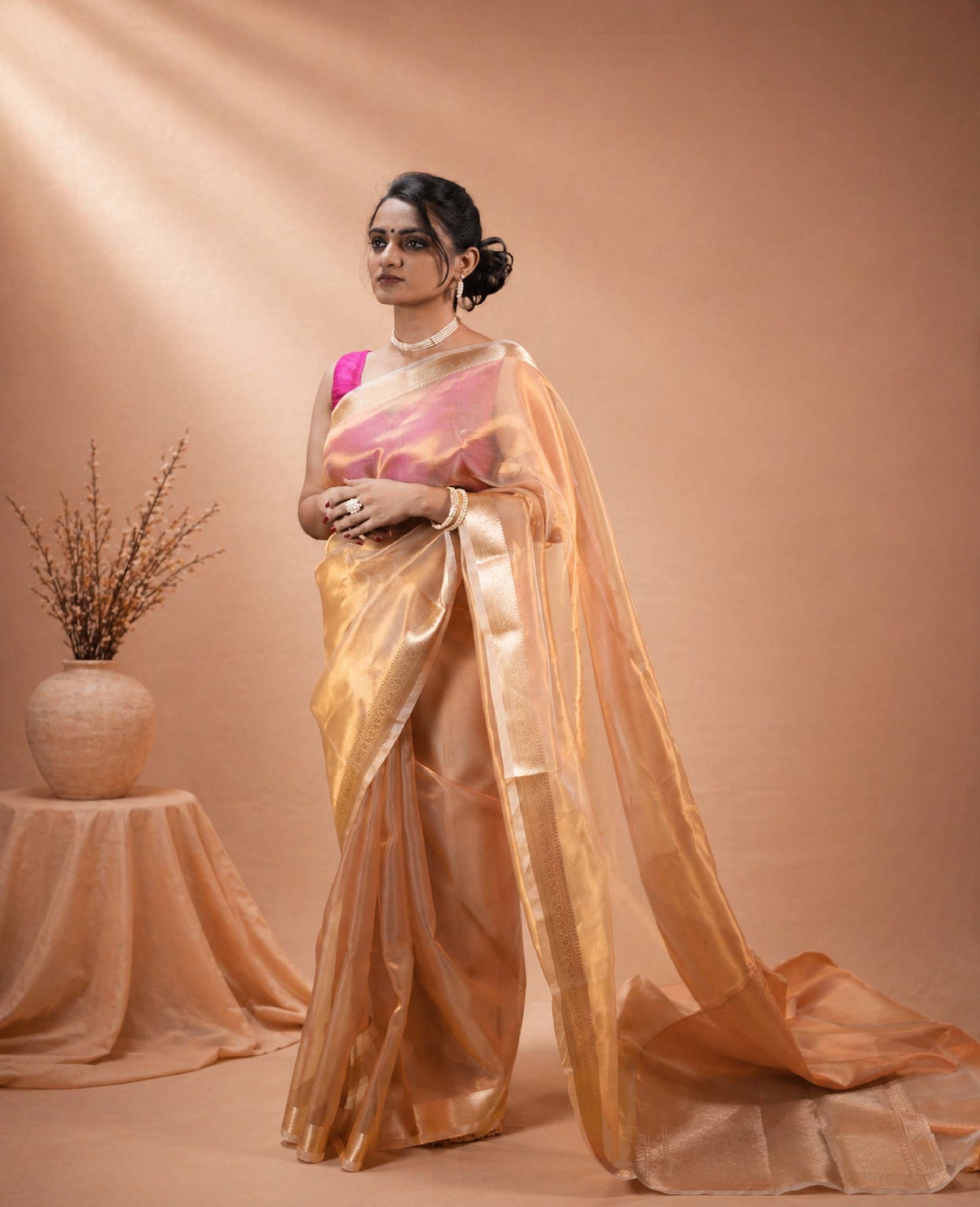 “Aavya” Gold Pure Tissue Banarasi Handloom Saree