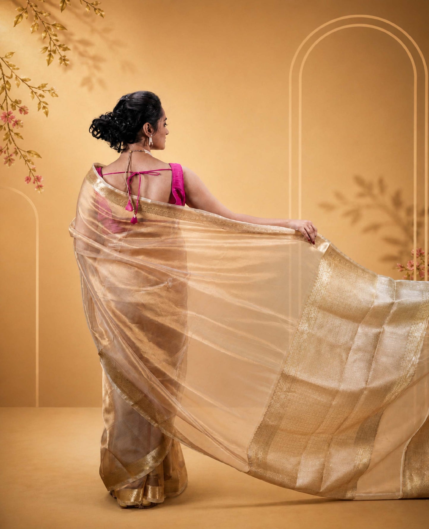“Aavya” Gold Pure Tissue Banarasi Handloom Saree