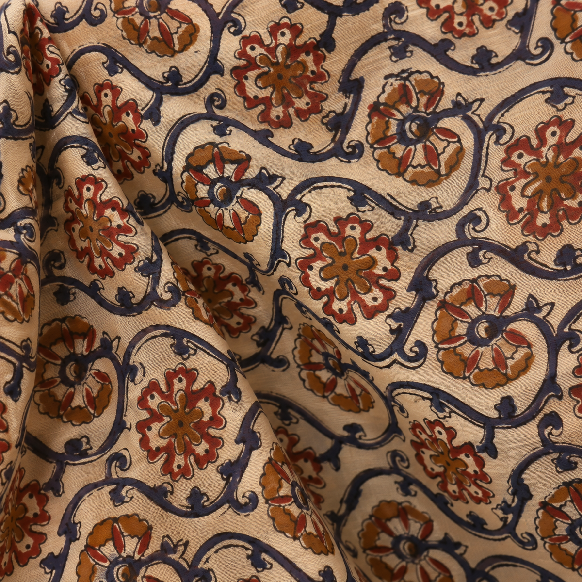 “Kasturi (कस्तूरी)”  Beige Hand Block Printed Maheshwari Silk