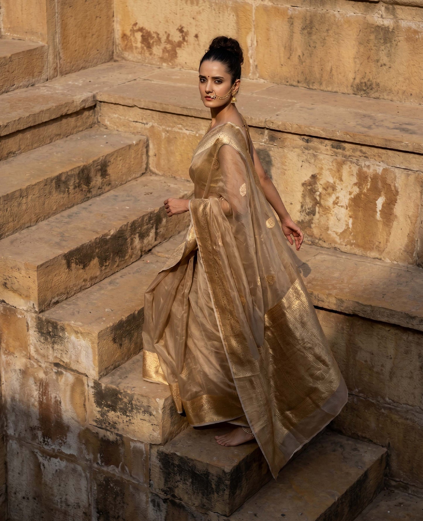 “Mehr” Gold Pure Tissue Banarasi Handloom Saree