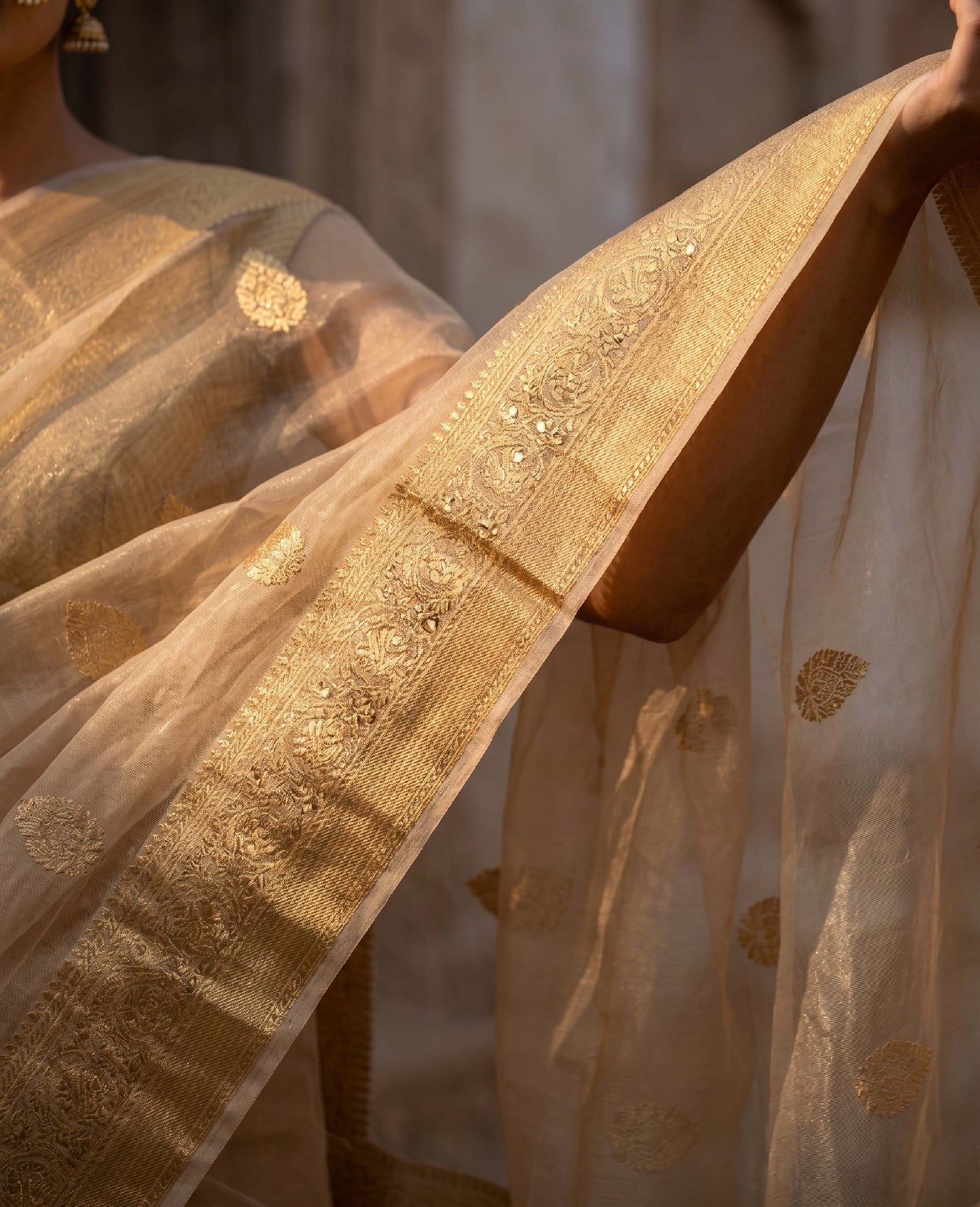 “Mehr” Gold Pure Tissue Banarasi Handloom Saree