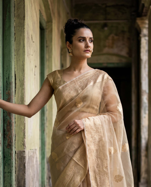 “Mehr” Gold Pure Tissue Banarasi Handloom Saree