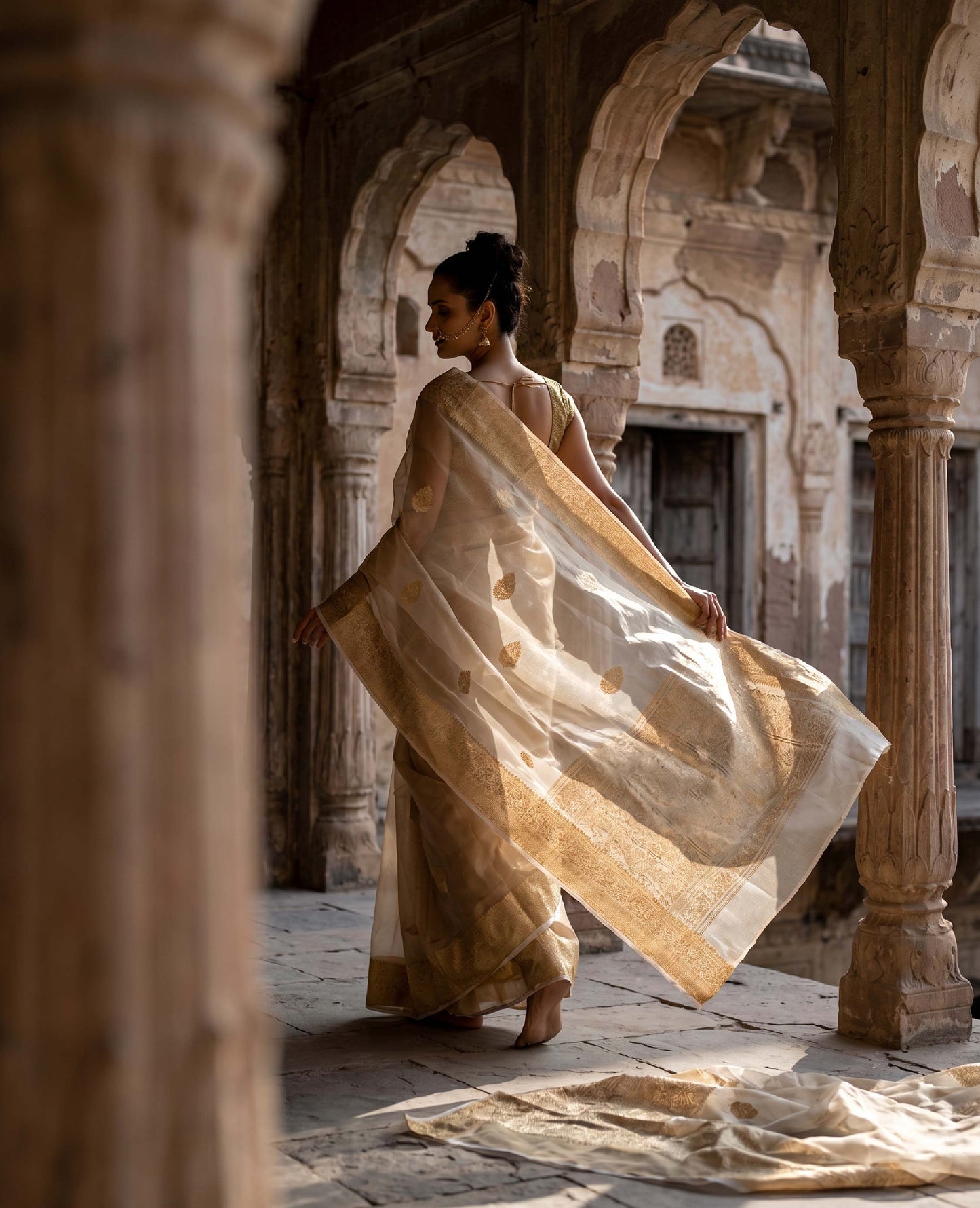 “Mehr” Gold Pure Tissue Banarasi Handloom Saree