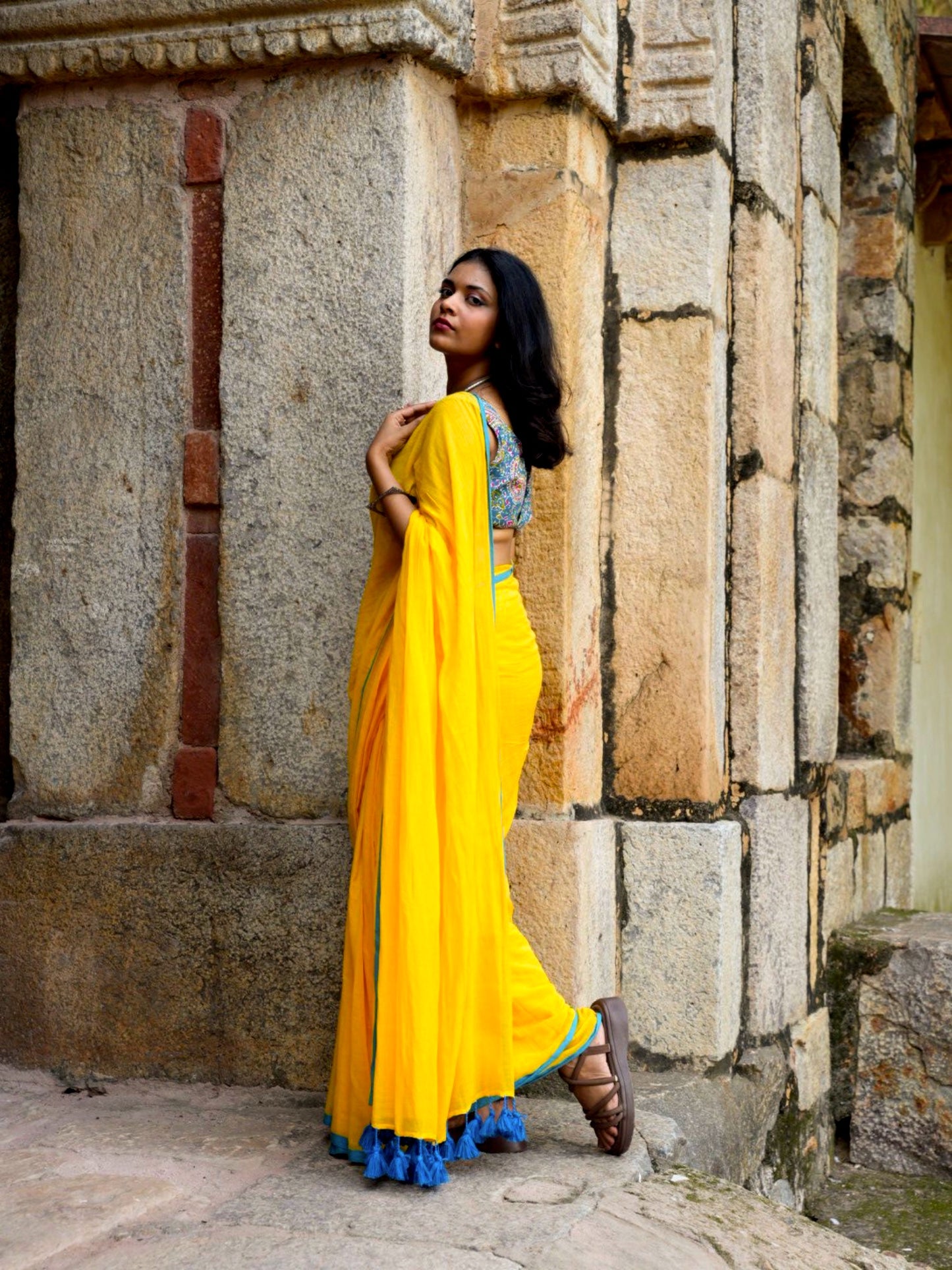 “Kiran” Yellow Mul Cotton Saree