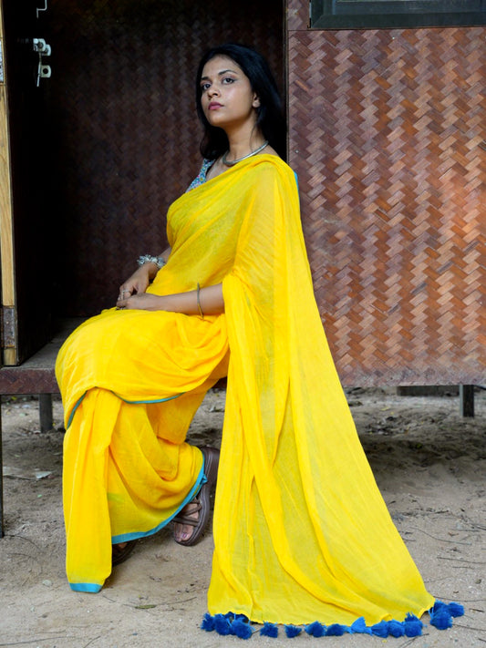 “Kiran” Yellow Mul Cotton Saree