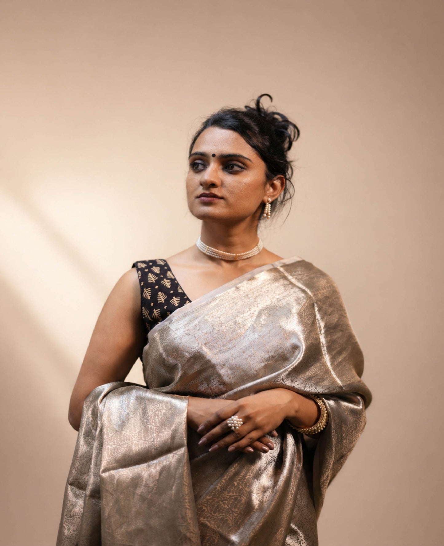 Zivah” Grey-Silver Metallic Tissue Brocade Banarasi Handloom Saree