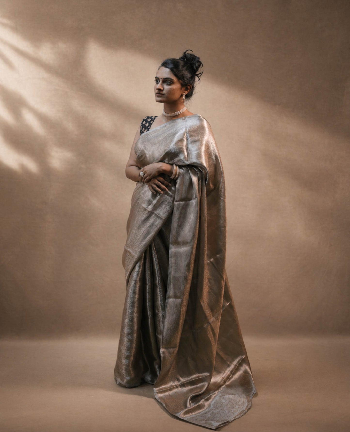Zivah” Grey-Silver Metallic Tissue Brocade Banarasi Handloom Saree